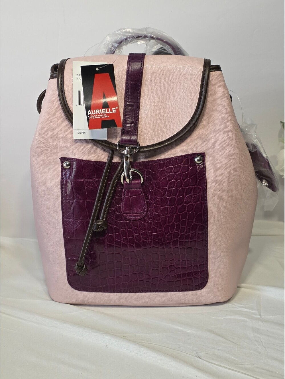 NWT Aurielle Pink and Purple Leather Backpack with Blue Interior